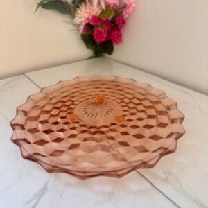 Vintage Peach Depression Glass Platter Diamond Pattern Scalloped Edge 1930s Dish